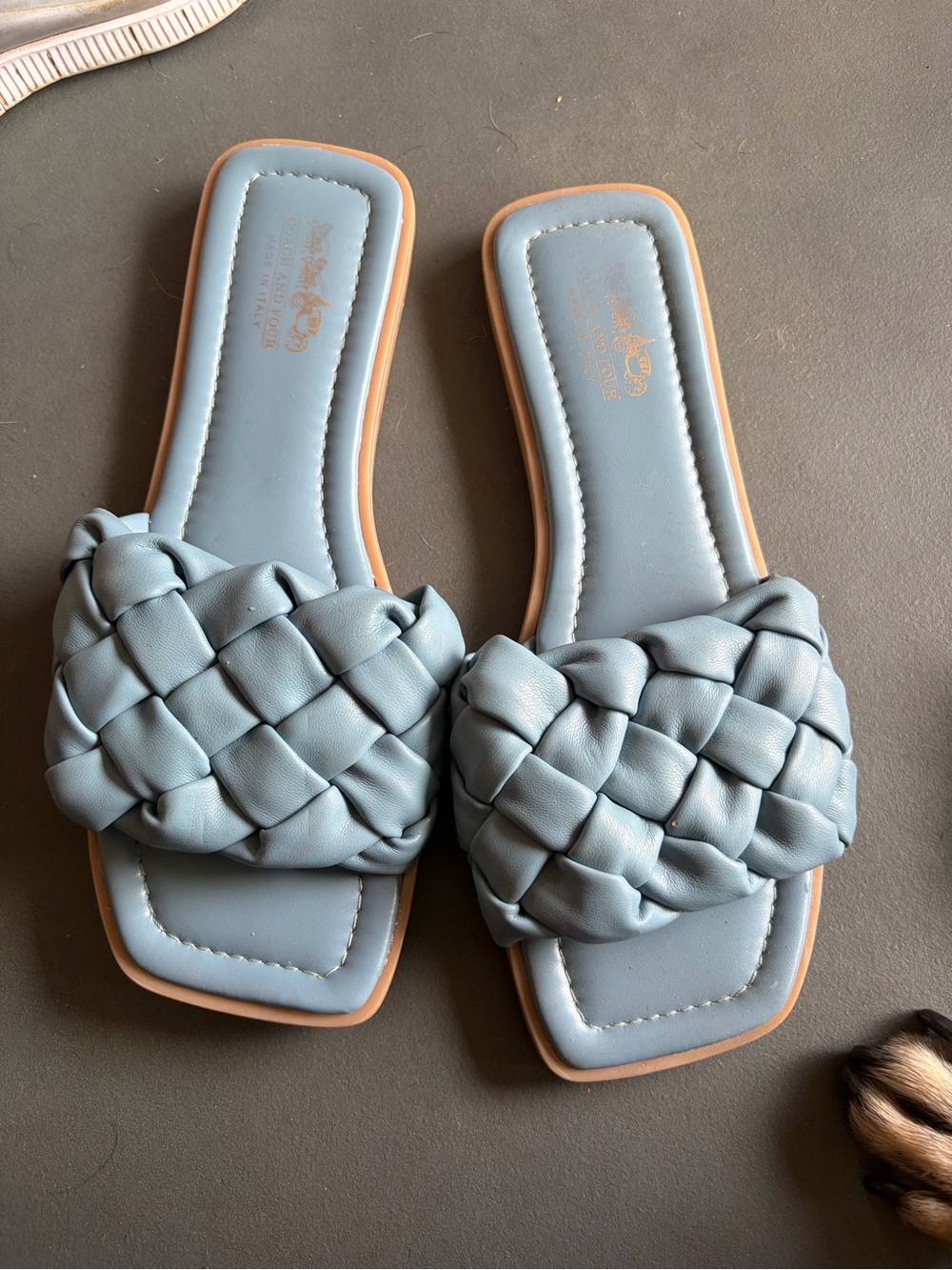 Coach and Four Light Blue Braided Quilted Slide Sandals - Women Size 8